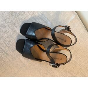 Johnston & Murphy Black Leather Block Heel Sandals Ankle Strap